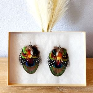 Boho Peacock Multicolor Feather Earrings